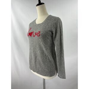 Future Paradise Anthropologie Cashmere Sweater Grey Red LOVE XS Long Sleeve